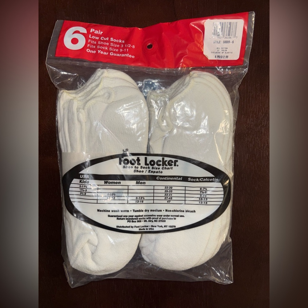 FOOT LOCKER LOW CUT SOCKS WHITE 6 PAIRS BRAND NEW SHOE SIZE 3.5-8 SOCK SIZE 9-11 - Picture 2 of 2